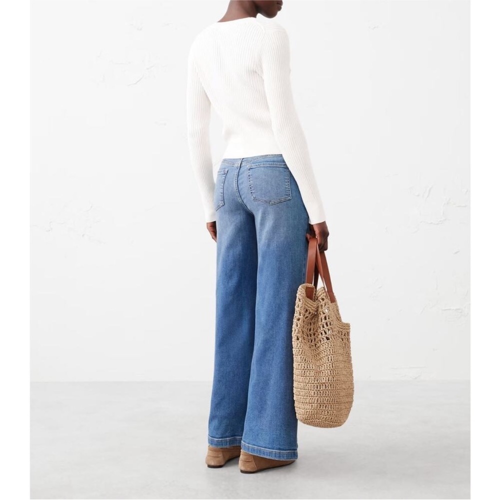 Banana Republic Factory Wide Leg Jean High Rise Blue Medium Wash, denim, - Picture 2 of 14